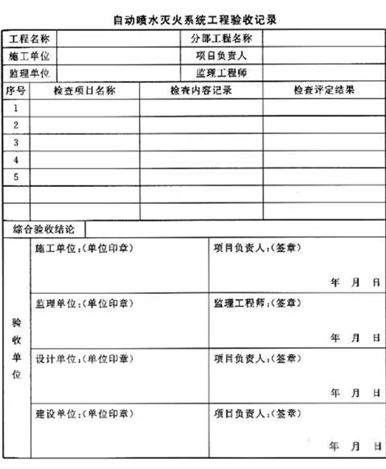 自動(dòng)噴水滅火系統(tǒng)工程驗(yàn)收記錄